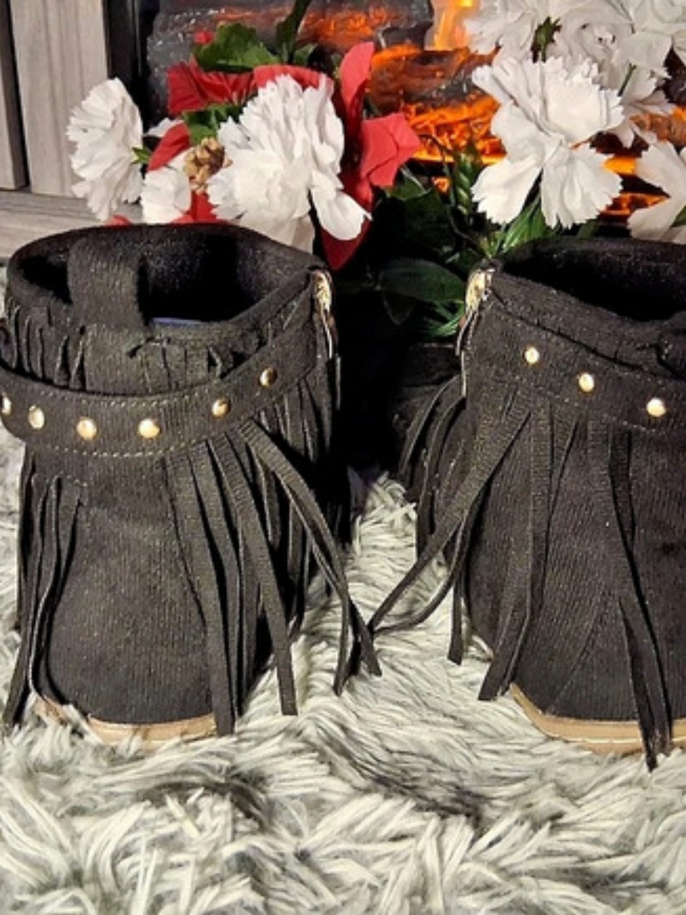 Black Fringe Ankle Boots - Picture 4 of 5